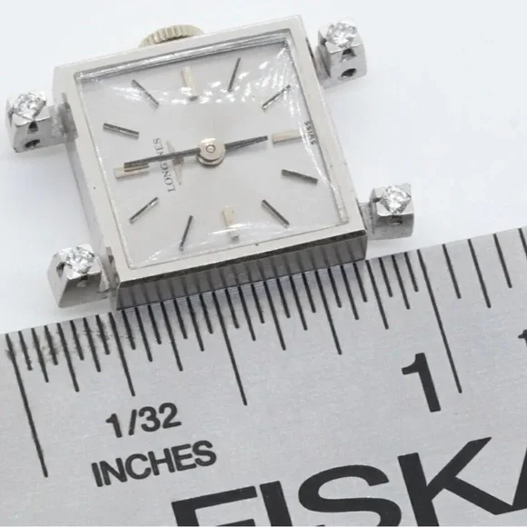 Longines antique 18K WG 0.20CT VS diamond square shaped ladies watch - Picture 5 of 12
